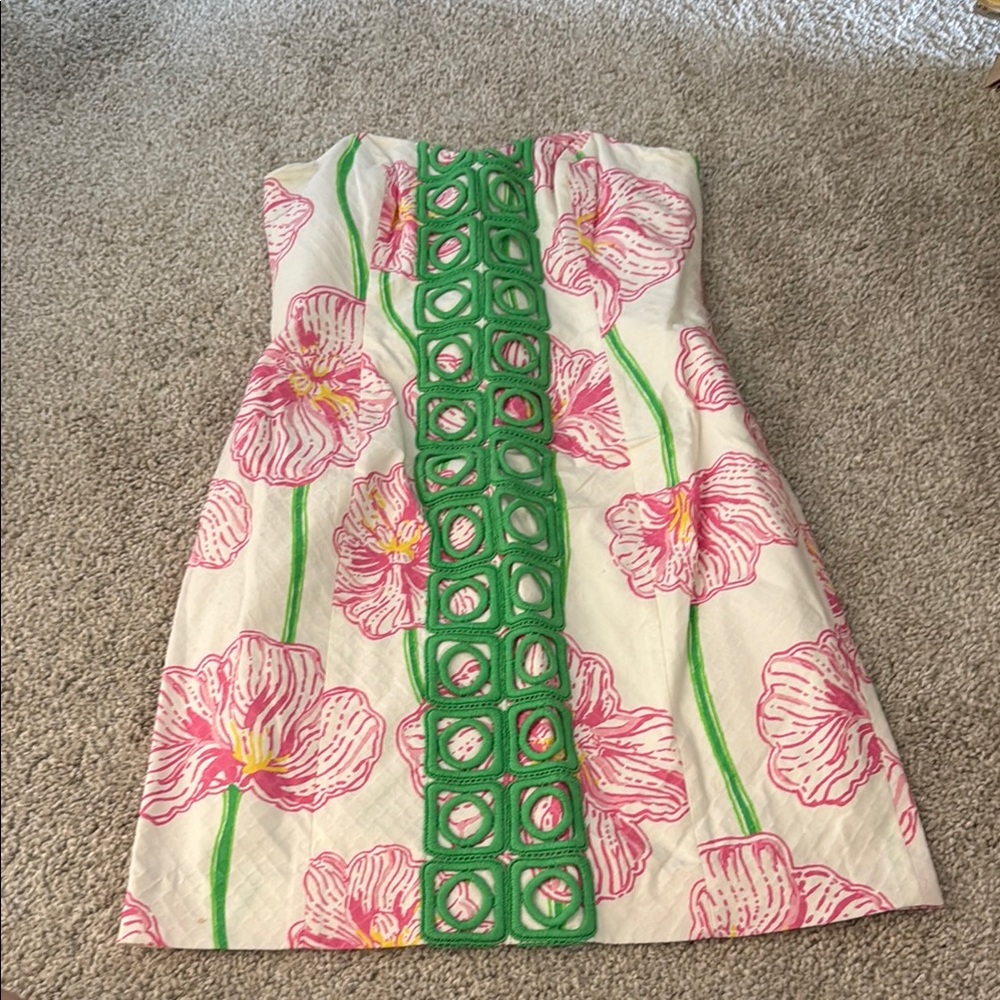 Lilly Pulitzer Pink and Green Strapless A-line Mini Dress